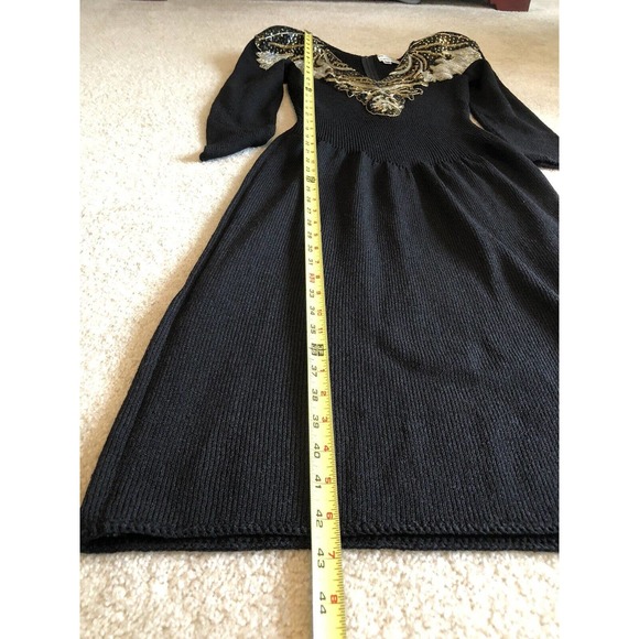 Pat Sandler Neiman Marcus Vintage Dress Sz 10 Black Gold Sequins Cocktail - Picture 7 of 9